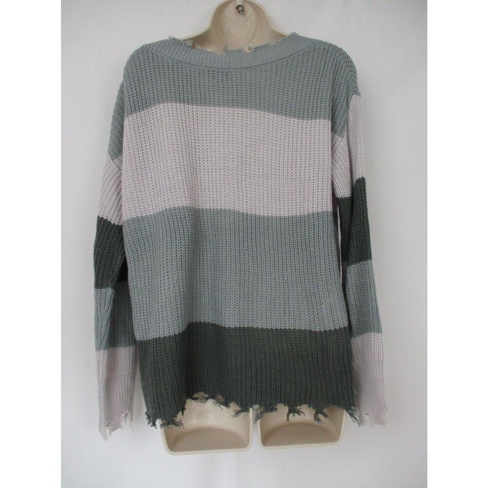 Simply Southern Collection Sweater Womens Small Striped Color Block Fringe Gray - Picture 4 of 14